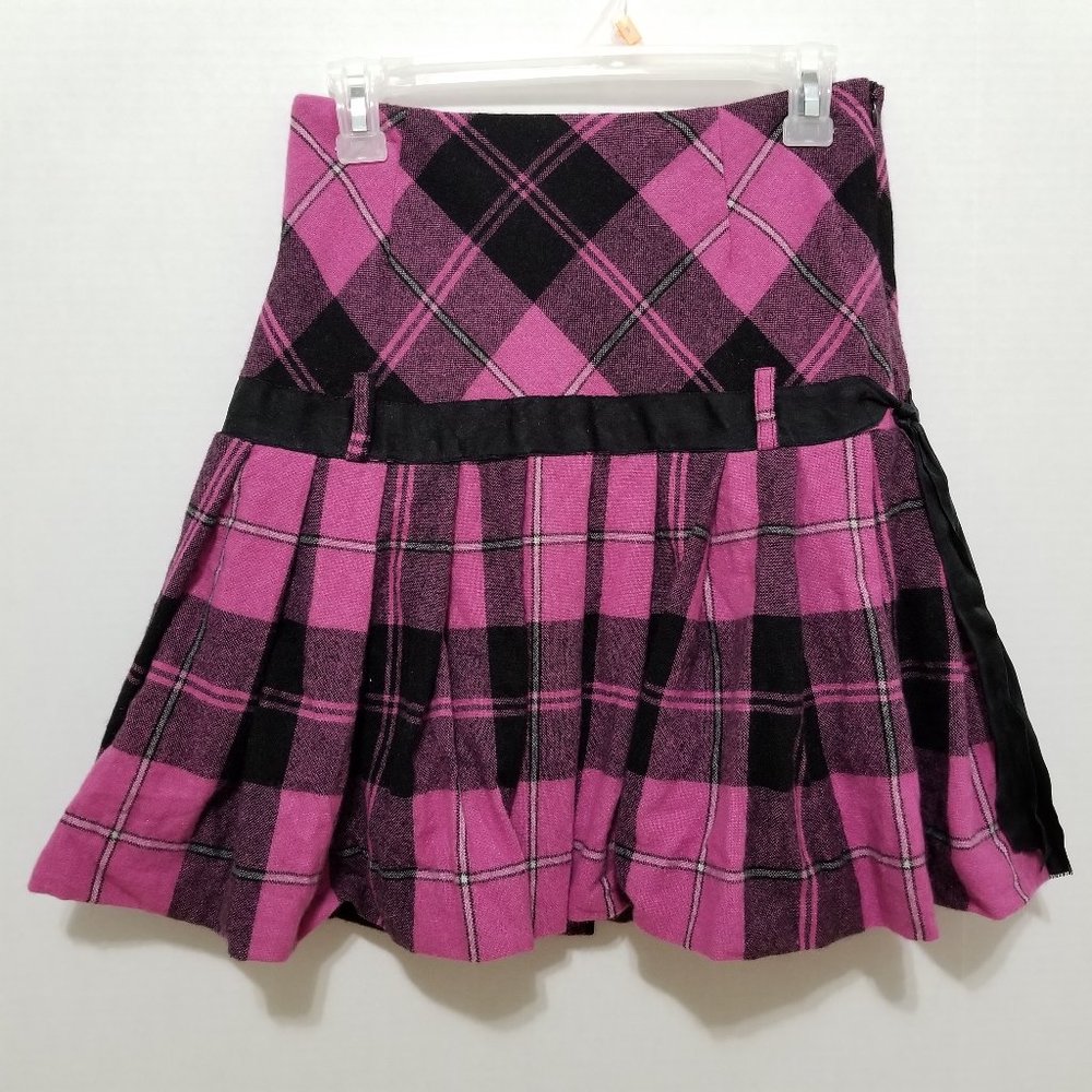 Sara Jane skirt 2 argyle plaid pleated kilt schoolgirl lined wool blend tie side